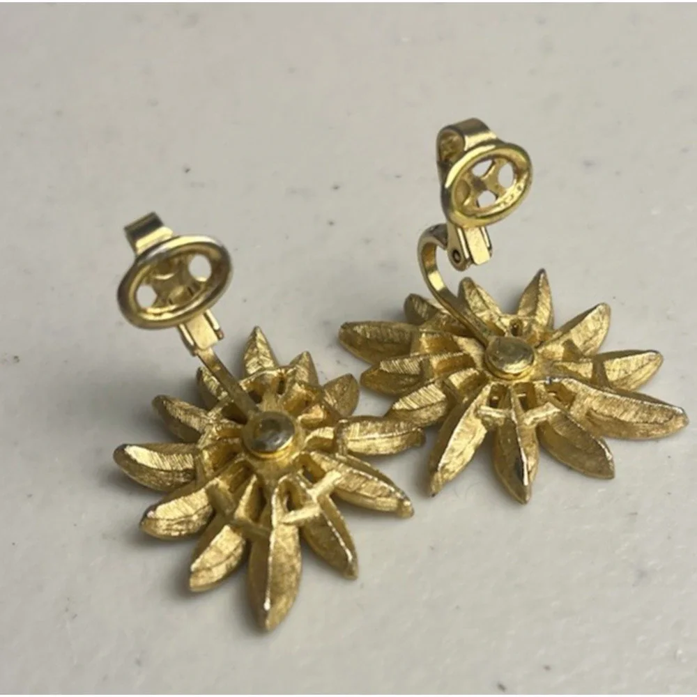Trifari Clip On Earrings Lot Jelly Cabochon Door Knockers Starburst Gold Tone